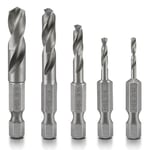 NEIKO 11402A küt matkap ucu seti, metal için, 5 parça, 1/4 inç hızlı değiştirilen altıgen şaft | M2 yüksek hızlı çelik | hızlı değiştirme mandren ve tahrik değişimi için | matkap ucu tutucu dahildir