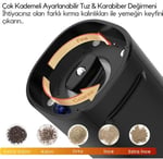 Neo Şarjlı Stantlı Karabiber, Tuz Öğütücü, Şarjlı Otomatik Tuz Öğütücü, 3 Kademe Ayarlı Baharat Değirmeni, LED Işıklı Tuzluk & Biberlik, Portatif Her Alana Uygun Kullanım