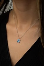 NEREZE 925 Ayar Gümüş Aquamarin Taşlı Tektaş Kolye Kadın Gümüş Kolye