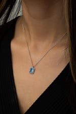 NEREZE 925 Ayar Gümüş Aquamarin Taşlı Tektaş Kolye Kadın Gümüş Kolye