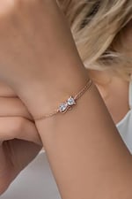 NEREZE 925 Ayar Gümüş Beyaz Taşlı Kedi Bileklik