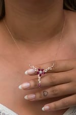 NEREZE 925 Ayar Gümüş Daldaki Gonca Pembe Çiçek Kolye