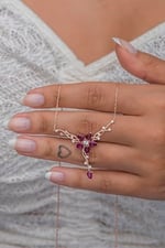 NEREZE 925 Ayar Gümüş Daldaki Gonca Pembe Çiçek Kolye