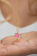 NEREZE 925 Ayar Gümüş Gold Pembe Mineli Unicorn Kolye