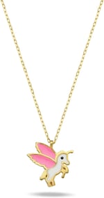 NEREZE 925 Ayar Gümüş Gold Pembe Mineli Unicorn Kolye
