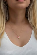 NEREZE 925 Ayar Gümüş Gold Pembe Mineli Unicorn Kolye