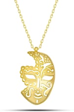 NEREZE 925 Ayar Gümüş Gold Rengi Maske Kolye