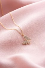 NEREZE 925 Ayar Gümüş Gold Zirkon Taşlı Minik Kelebek Kolye
