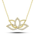 NEREZE 925 Ayar Gümüş Gold Zirkon Taşlı Lotus Çiçeği Kolye