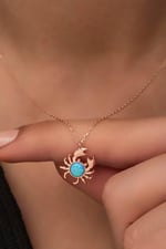 NEREZE 925 Ayar Gümüş Mavi Opal Taşlı Yengeç Kolye