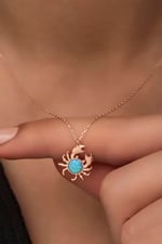 NEREZE 925 Ayar Gümüş Mavi Opal Taşlı Yengeç Kolye