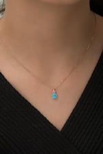 NEREZE 925 Ayar Gümüş Minik Opal Taşlı Damla Kolye Kadın Gümüş Kolye