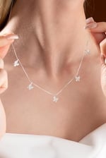 NEREZE 925 Ayar Gümüş Rodyum Zirkon Taşlı Şans Kelebek Kolye