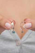 NEREZE 925 Ayar Gümüş Rose 10 mm Halka Nazar Göz Küpe