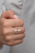 NEREZE 925 Ayar Gümüş Rose Çift Kuğu Kolye