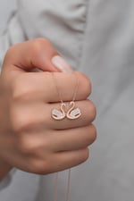 NEREZE 925 Ayar Gümüş Rose Çift Kuğu Kolye