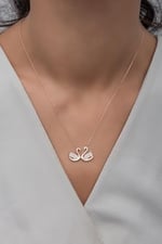 NEREZE 925 Ayar Gümüş Rose Çift Kuğu Kolye