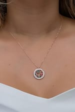 NEREZE 925 Ayar Gümüş Rose Daire Tasarım Yonca Ve Uğur Böceği Detay Kolye