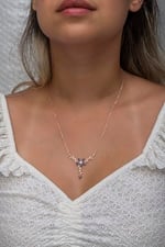 NEREZE 925 Ayar Gümüş Rose Daldaki Gonca Mor Çiçek Kolye