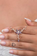 NEREZE 925 Ayar Gümüş Rose Daldaki Gonca Mor Çiçek Kolye