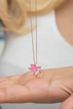NEREZE 925 Ayar Gümüş Rose Pembe Mineli Unicorn Kolye