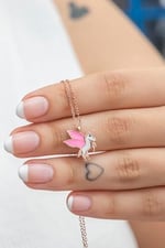NEREZE 925 Ayar Gümüş Rose Pembe Mineli Unicorn Kolye