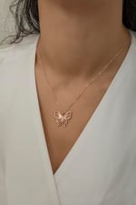 NEREZE 925 Ayar Gümüş Zirkon Taşlı Parlak Kelebek Kolye