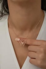 NEREZE 925 Ayar Gümüş Zirkon Taşlı Parlak Kelebek Kolye