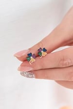 NEREZE 925 Ayar Minik Yonca Küpe Kadın Gümüş Küpe