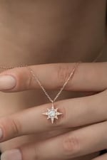 NEREZE 925 Ayar Minimal Tektaş Kutup Yıldızı Kolye Kadın Gümüş Kolye
