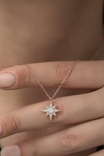 NEREZE 925 Ayar Minimal Tektaş Kutup Yıldızı Kolye Kadın Gümüş Kolye