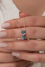 NEREZE 925 Ayar Mistik Topaz Taşlı Kedi Kolye Kadın Gümüş Kolye