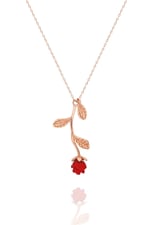 NEREZE 925 Ayar Rose Kırmızı Gül Kolye Kadın Gümüş Kolye