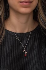 NEREZE 925 Ayar Rose Kırmızı Gül Kolye Kadın Gümüş Kolye