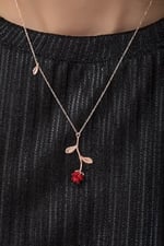 NEREZE 925 Ayar Rose Kırmızı Gül Kolye Kadın Gümüş Kolye