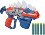 NERF DinoSquad Stego Smash dart blaster, 4 dart saklama, gergi kolu, 5 NERF dart, dinozor tasarımı, stegosaurus dişleri