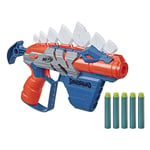 NERF DinoSquad Stego Smash dart blaster, 4 dart saklama, gergi kolu, 5 NERF dart, dinozor tasarımı, stegosaurus dişleri