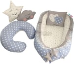 Nest Mavi Yıldızlı Jaju-babynest Anne Yanı Ve Emzirme Yastığı 5'li Set
