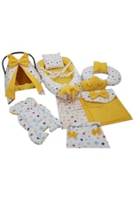 Nest Renkli Yıldız Sarı Tasarım 9 Parça Jaju-babynest Anne Yanı Bebek Yatağı Set