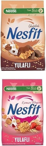 Nestlé Nesfit Çikolatalı Tam Buğday ve Pirinç Gevreği, 400 g & Nestlé Nesfit Kırmızı Meyveli Tam Tahıl ve Pirinç Gevreği, 400 g