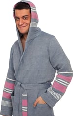 New York Fitty Lacivert Organik Pamuk Peştemal Bornoz L/X-Large (Lacivert/Pembe)
