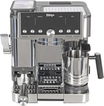 NINJA Luxe Pro 3'ü 1 arada kahve makinesi, Latte, Cappuccino, soğuk demleme ve espresso makinesi, entegre tahıl öğütücü ve süt köpürtücülü, kullanımı kolay, 5 ön ayar köpük, gümüş, ES701EU