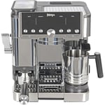 NINJA Luxe Pro 3'ü 1 arada kahve makinesi, Latte, Cappuccino, soğuk demleme ve espresso makinesi, entegre tahıl öğütücü ve süt köpürtücülü, kullanımı kolay, 5 ön ayar köpük, gümüş, ES701EU