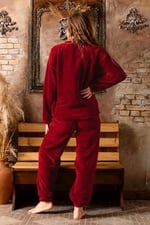 Nisanca Tam Peluş Kışlık Kadın Pijama Takımı- Polar Yılbaşı Pijaması