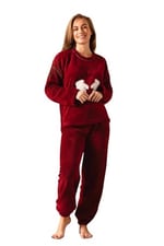 Nisanca Tam Peluş Kışlık Kadın Pijama Takımı- Polar Yılbaşı Pijaması