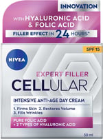 NIVEA Cellular Expert Filler Yoğun Yaşlanma Karşıtı Gündüz Bakım Yüz Kremi 50 ml, Hyaluronik Asit ve Folik Asit, SPF15 Güneş Koruması - Seçenekler: Tek Ebat (3 paketi), Tek Ebat