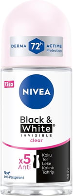 NIVEA Kadın Roll On Deodorant Black & White Invisible Clear 72 Saat Anti-Perspirant Koruma (50 ml)