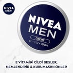 NIVEA MEN Erkek Bakım Kremi 75 ml, El, Yüz ve Vücut Nemlendirici Krem, Hızlı Emilir, Yapışkan His Bırakmaz, E vİtamini, Tüm Cilt Tipleri