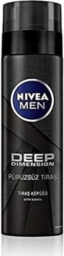NIVEA MEN Erkek Deep Dimension Tıraş Köpüğü 200 ml, Kusursuz Tıraş,Aktif Karbon, Kaygan Tıraş Deneyimi