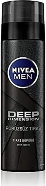 NIVEA MEN Erkek Deep Dimension Tıraş Köpüğü 200 ml, Kusursuz Tıraş,Aktif Karbon, Kaygan Tıraş Deneyimi